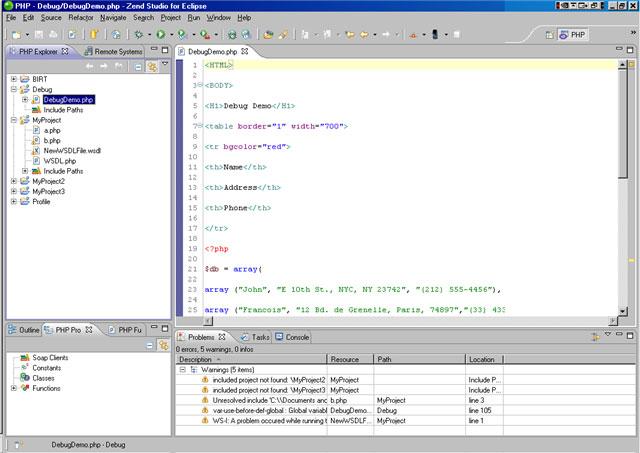 Zend Studio for Eclipse User Guide Figure 202 - PHP Perspective The PHP Perspective contains the