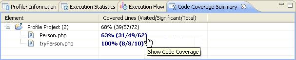 Zend Studio for Eclipse User Guide Code Coverage Summary View The Code Coverage Summary view displays a summary of the lines of code that were covered during the Profiling process.