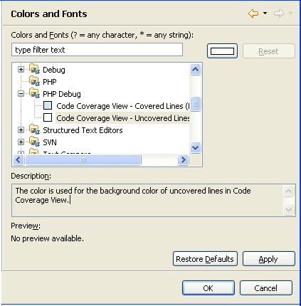 PHP Preferences Figure 231 - Colors and Fonts Preferences page - PHP Debug 2.