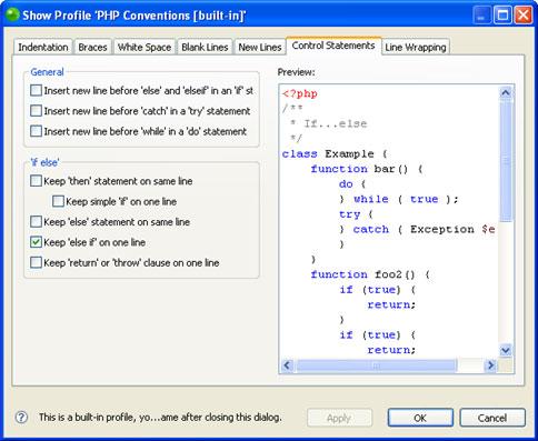 Zend Studio for Eclipse User Guide Control Statements The Control Statements tab allows you to configure the line formatting for Control Statements.