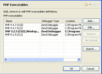 PHP Preferences PHP Executables Preferences The PHP Executables Preferences page allows you to add, edit, remove and find PHP Executables.