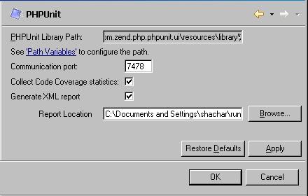 PHP Preferences Figure 261 - PHPUnit Preferences page The PHPUnit Library Path displays the location of your PHPUnit Library. These settings cannot be changed. To configure your PHPUnit settings: 1.