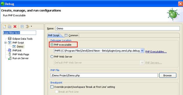 Zend Studio for Eclipse User Guide Figure 25 - New Debug Configuration Note: In order to minimize