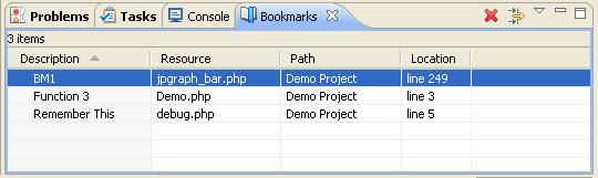 Zend Studio for Eclipse User Guide Bookmarks Bookmarks can be used as placeholders within your scripts to allow easy navigation to predefined places within your scripts and resources.