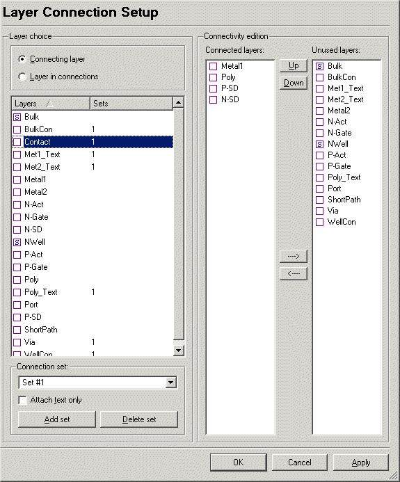 Connectivity Definition Select contact layer and specify layers it connects by push button clicks Soft layers defined on the ERC Setup page have special icon Connection to a soft layer is
