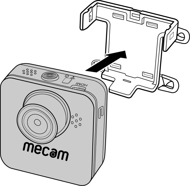 Using the Clip To wear the device on your cloth using the clip, do the following: 1. Install the camera into the bracket. 2.