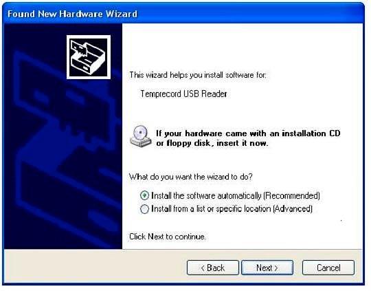 After a few moments a Found new hardware Wizard dialog window will open.