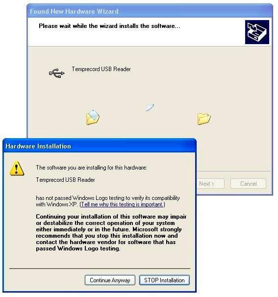 During the Driver Installation, you will see a screen similar to the example on the left.
