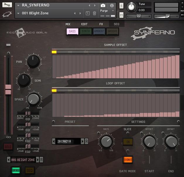 The SEQ Page The sequencer in SYNFERNO features 32 presets which deliver a great starting point for creativity. Each part hat its own completely independent sequencer.