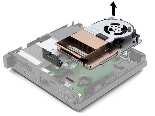 10. Lift the DGPU up by the tab at the fan end and pull the DGPU up out of the chassis.