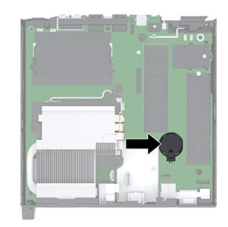 7. Locate the battery and battery holder on the system board.