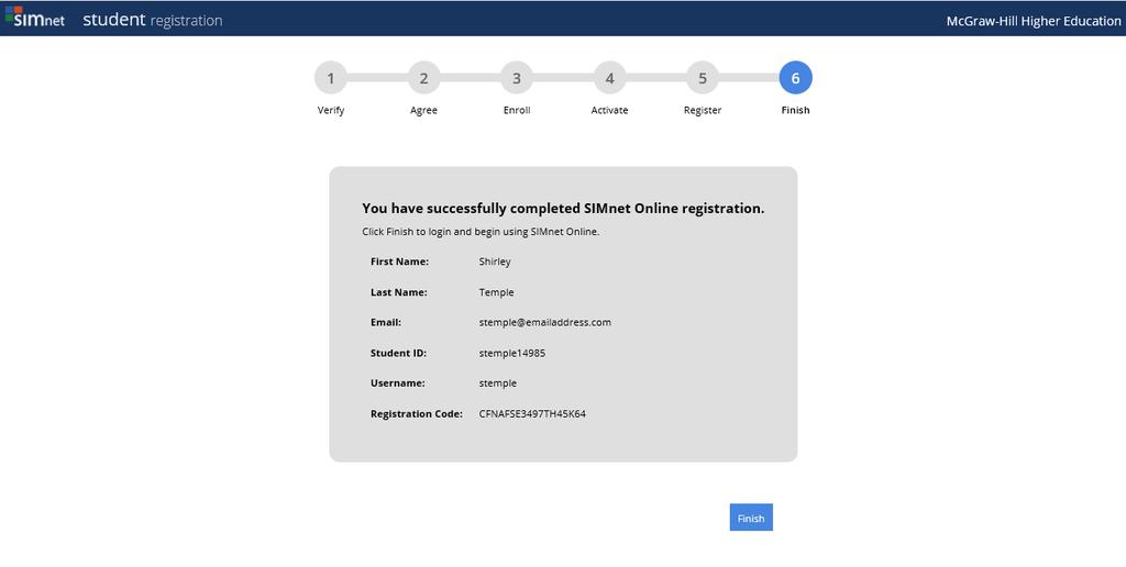 7. The final page confirms your registration information. If this information is correct, your registration is complete.