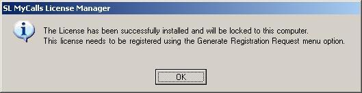 Once the license information has been retrieved from the PBX, click yes to install the license A message will be displayed saying that the license needs to be registered.