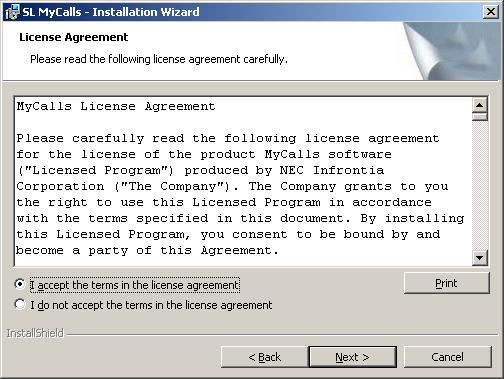 license agreement and click