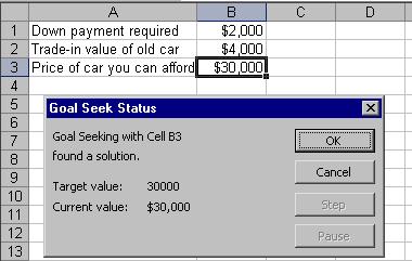 Click Cancel to close the Goal Seek Status dialog box and leave the values unchanged.