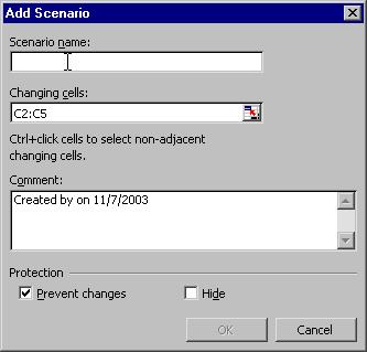 Page 39 - Excel 2003 - Advanced Level Manual and Other - 2%: In the Scenario name text box, enter a name for the scenario you are about to create. In this case, enter the name Low Inflation.