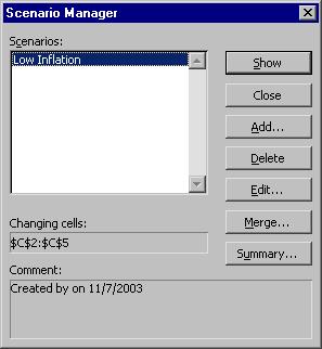 Page 40 - Excel 2003 - Advanced Level Manual Click Close to close the Scenario Manager