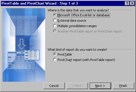 Page 47 - Excel 2003 - Advanced Level Manual Click within the body of the data and then click on the Data drop down menu and select the PivotTable and PivotChart Report command.