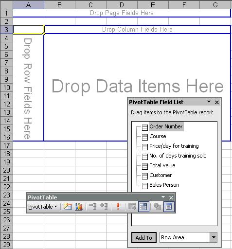 Page 48 - Excel 2003 - Advanced Level Manual As you can see in the illustration above, the Pivot Table Field List pane is also launched automatically when you create your Pivot Table.