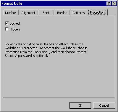 Page 66 - Excel 2003 - Advanced Level Manual Select the protection you want: Locked: Prevents any modification to cells once the sheet is protected. Hidden: Hides formulae once the sheet is protected.