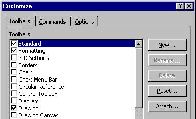 Customizing the Excel Environment Displaying Toolbars using the Customize dialog box From the main menu,
