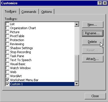 Click Attach to display the Attach Toolbars dialog box: In the Custom toolbars scrolling box, select the custom toolbar you want.
