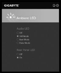 Ambient LED Modes: Still Mode LEDs stay continuously lit. Beat Mode LEDs will blink to the beat of the music played through the audio jack. Pulse Mode LEDs will blink slowly.