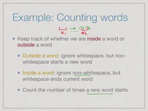 words when actually there are only two words. So, actually, what is important is not the number of white spaces, but how many times one goes from a word outside and back.