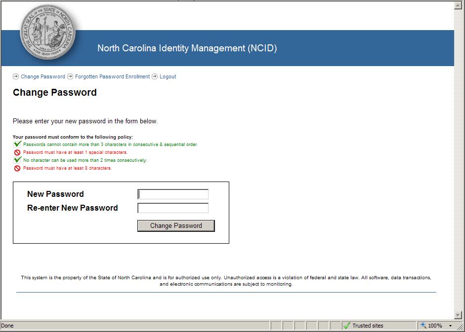 Figure 3-12. Click on Change Password Link 2. The Change Password screen is displayed and prompts you to enter a password in the New Password field.
