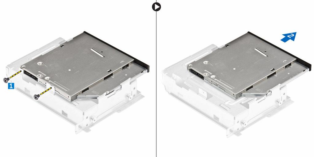 a. Remove the screws that secure the bracket to the optical drive. b. Slide the optical drive from the bracket.