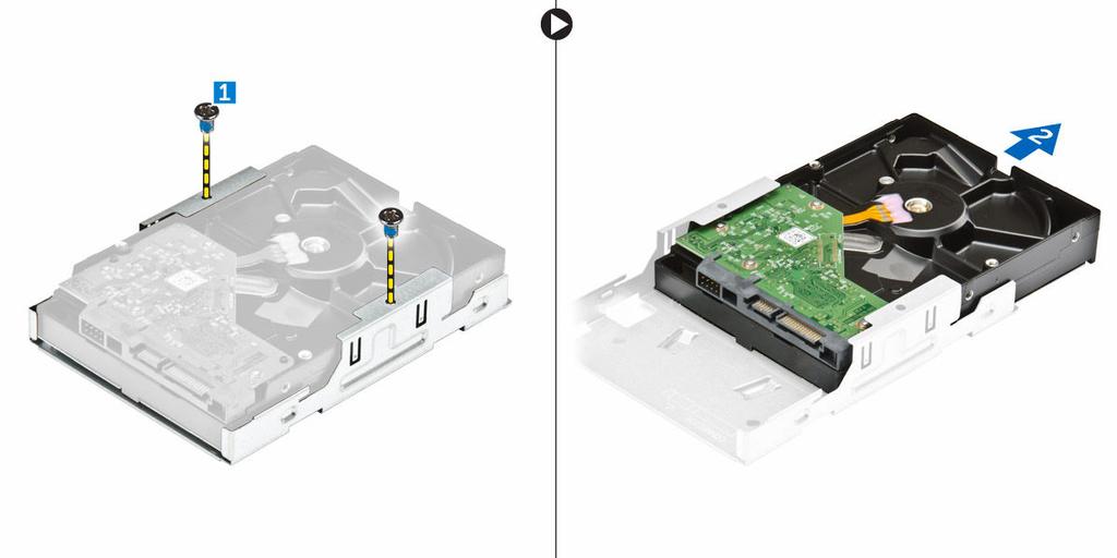 Otherwise, if hard drive removal is only a pre-requisite to remove other components, then ignore Step 5. Installing the hard drive assembly 1. Slide the hard drive into the bracket. 2.