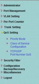 QoS Setting Menu The QoS Setting menu lets you perform the following tasks: Priority Mode selects the priority mode used to queue high- and low-priority traffic. See page 69.