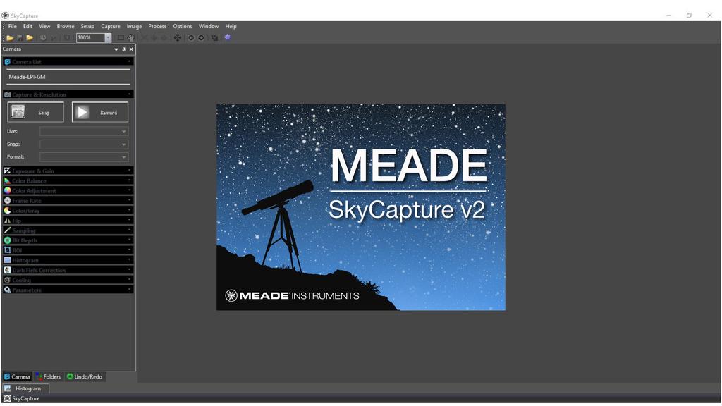 The SkyCapture software allows for both basic image capture and image processing functions suitable for