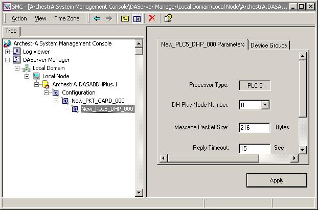 PLC5_DHP Object The newly created PLC5_DHP_000 Parameters configuration view is the place in the