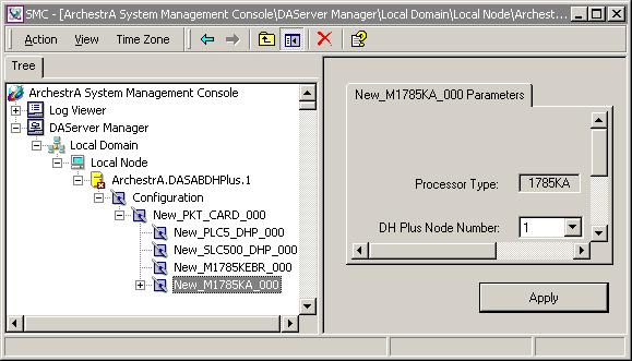 30 Chapter 2 The configuration view contains the following configurable element: DH Plus Node Number: Select the