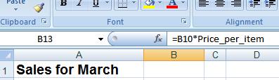 Excel 2007 Intermediate - Page 13 Named ranges within formulas First click on cell B13 and enter an equals symbol (=).