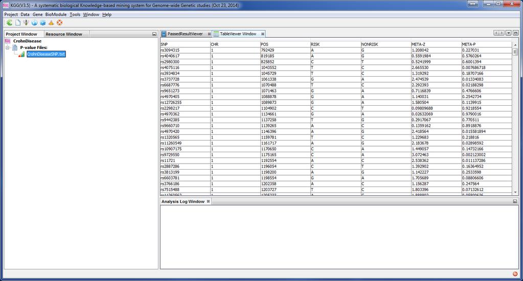 Figure 5.2 Input GWAS original result file Step 3: import file CrohnCandidateGeneSet.