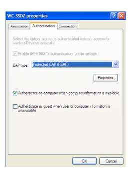 Under the Authentication tab: Set EAP type: Protected EAP (PEAP) 9.