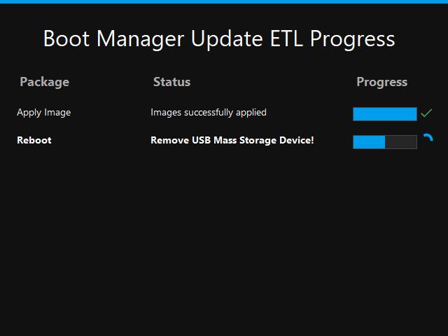 ETL Boot Manager (Grub) Update Change your USB keyboard against a USB mouse and press Start Update to execute the Boot Manager (Grub) Update.