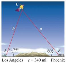Example 1 Tracking a Satellite (ASA) A satellite orbiting the earth passes directly overhead at observation stations in Phoenix and Los Angeles, 340 mi apart.