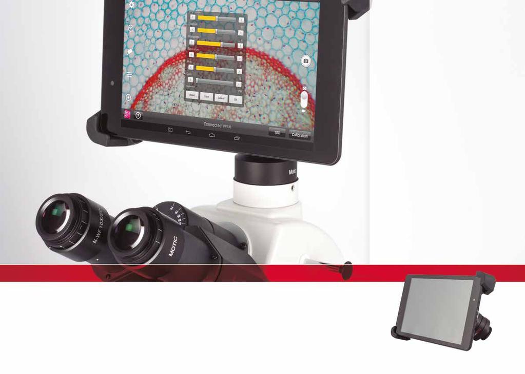 TABLET SOLUTIONS The Moticam BTU8 is a tablet microscopy solution, consisting of a customized 8 Android tablet connected to a microscopy imaging camera.