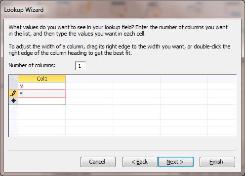 6.16 Opting to enter the values yourself In the next Lookup Wizard dialog box (Fig. 6.