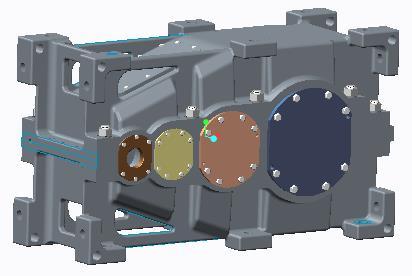 The CAD Model of gearbox casing specification is Length435mm Width 50m