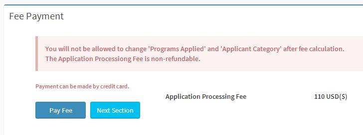 f. Fee Payment Fee details screen will be presented as below; Please click on