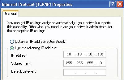 In the IP address field, enter the address 10.