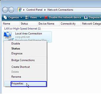Click Manage network connections Right-click Local Area Connection,