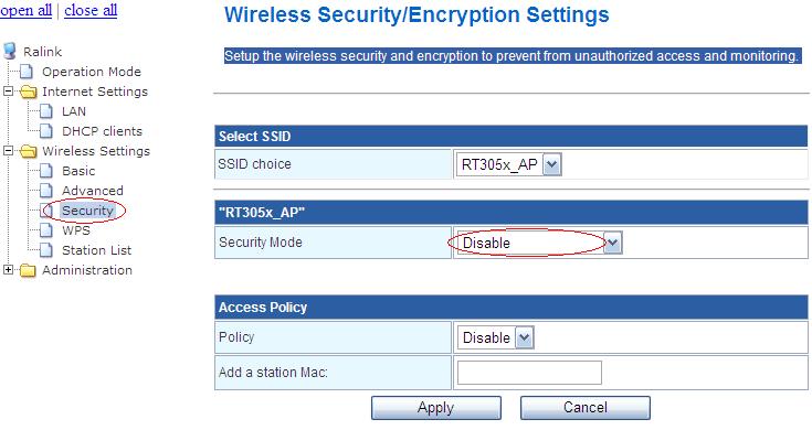 As below: Click Wireless Settings Security Click Apply save settings.