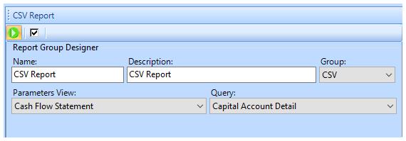 Select the report group, parameter, and query from the Report Group, Parameters View, and Query dropdown list