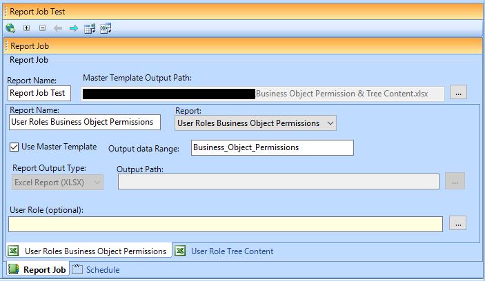 Navigate to all Excel reports in the report job and select the Use Master Template option and define an Output Data Range, identifying the target tab and cell.