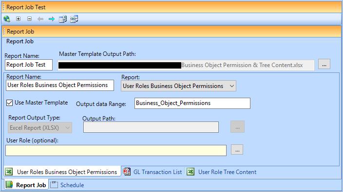 Navigate to all Excel reports in the report job and check the Use Master Template option and define an Output Data Range, identifying the target tab and cell.